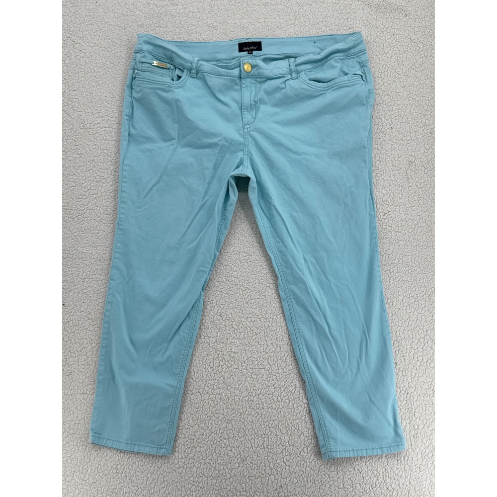 Baby Phat Women Size 24 Light Blue Capri Pants Cropped Jeans Gold Accents